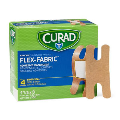 Bandage Fabric Curad Knuckle 3x1.5" Flesh LF 100/Bx, 12 BX/CA - Surgical Supplies NY